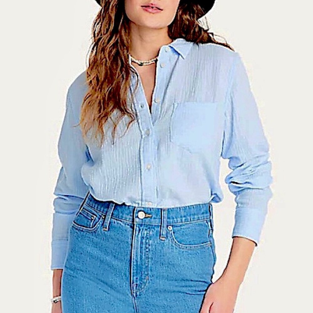 New J.Crew Classic-Fit Soft Gauze Shirt in Light Blue Size 8